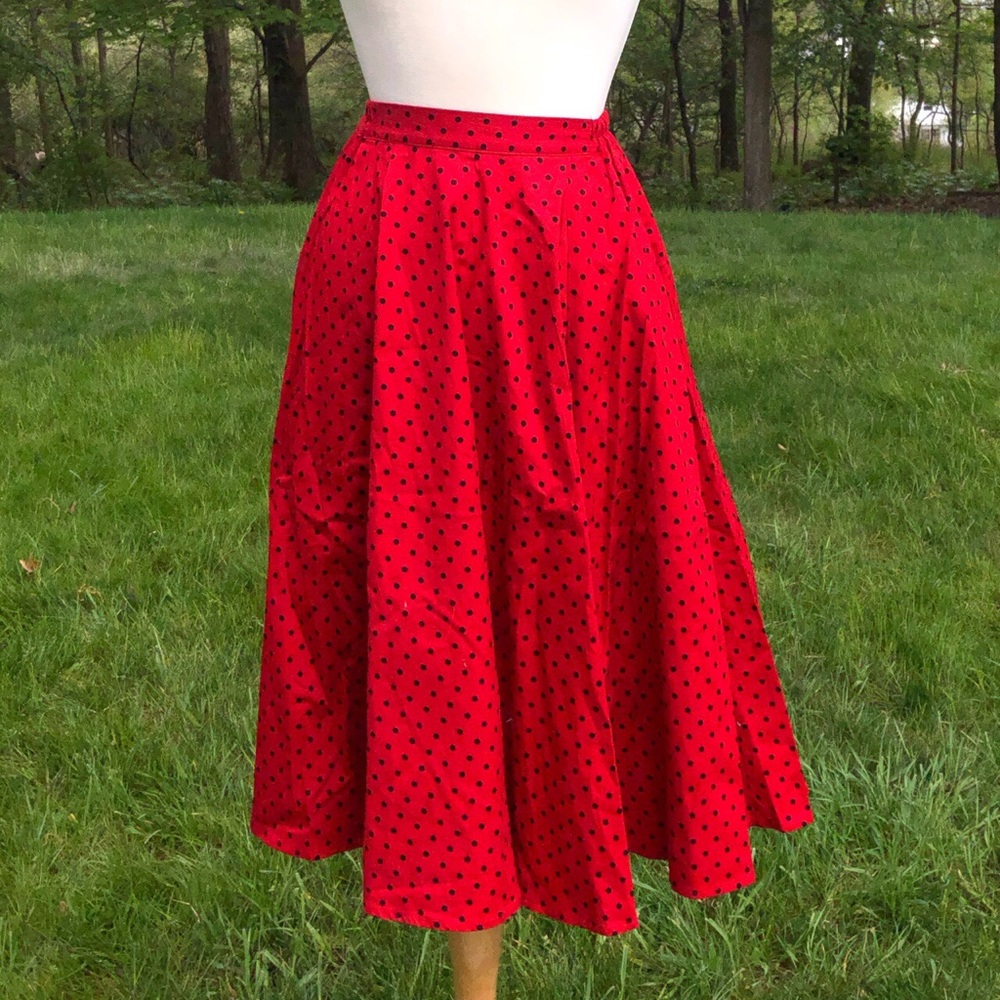 Hearts and Roses London Red Polka Dot Midi Skirt